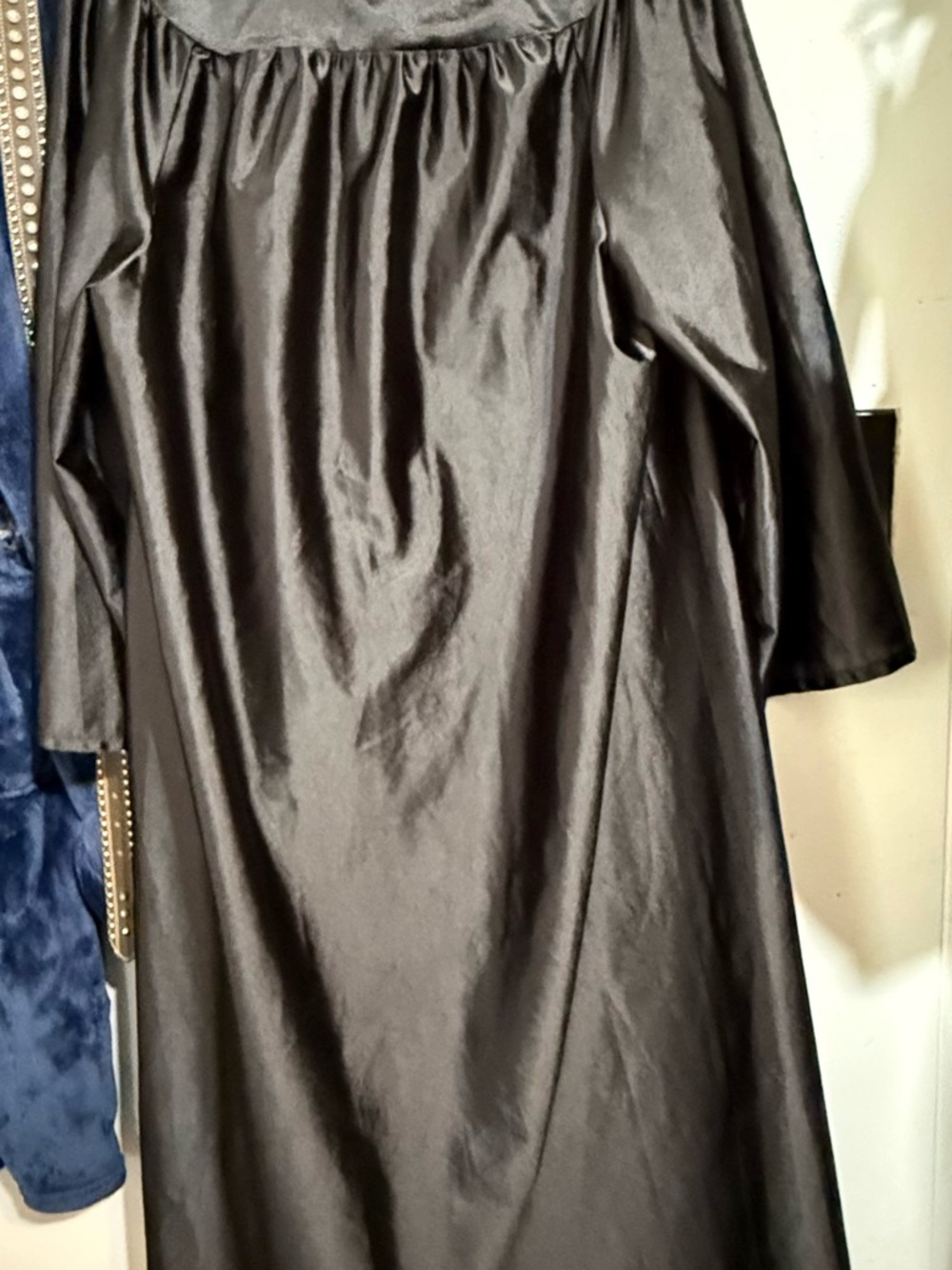 Men's Black Satin Long Robe - Unbranded